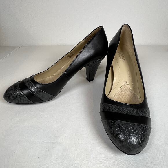 Naturalizer Bellows Pumps Women's 8.5 Black And Gray Snakeskin N5 Comfort Heels - Picture 1 of 7